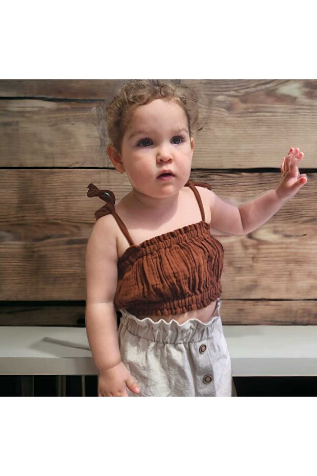 Girl's Elastic Muslin Crop Blouse