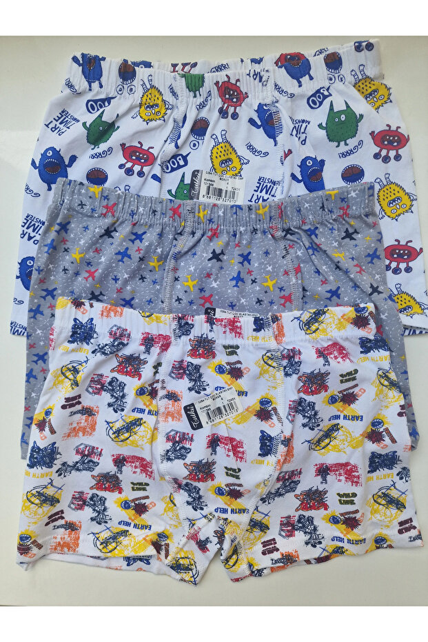 Boys' Elastane Printed Boxer Shorts, Pack of 3