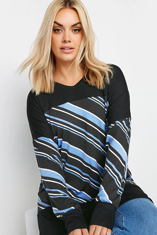 Plus Size Patterned Stretch Fabric Long Sleeve Long Cut Blouse303058