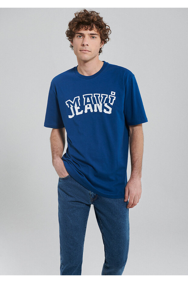 Jeans Printed Navy Blue T-Shirt Loose Fit / Loose Relaxed Fit0612008-70721