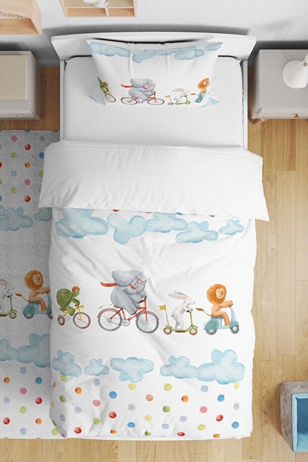 Bicycle Safari Patterned Single Baby Kids Bedding Set