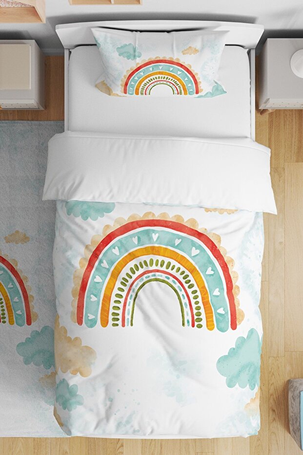 Bohemian Colorful Rainbow Patterned Single Baby Kids Duvet Cover Set
