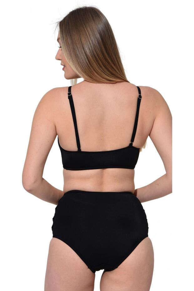 Tüllü Bağcıklı Yüksek Bel Bikini 5021 Siyah - 3
