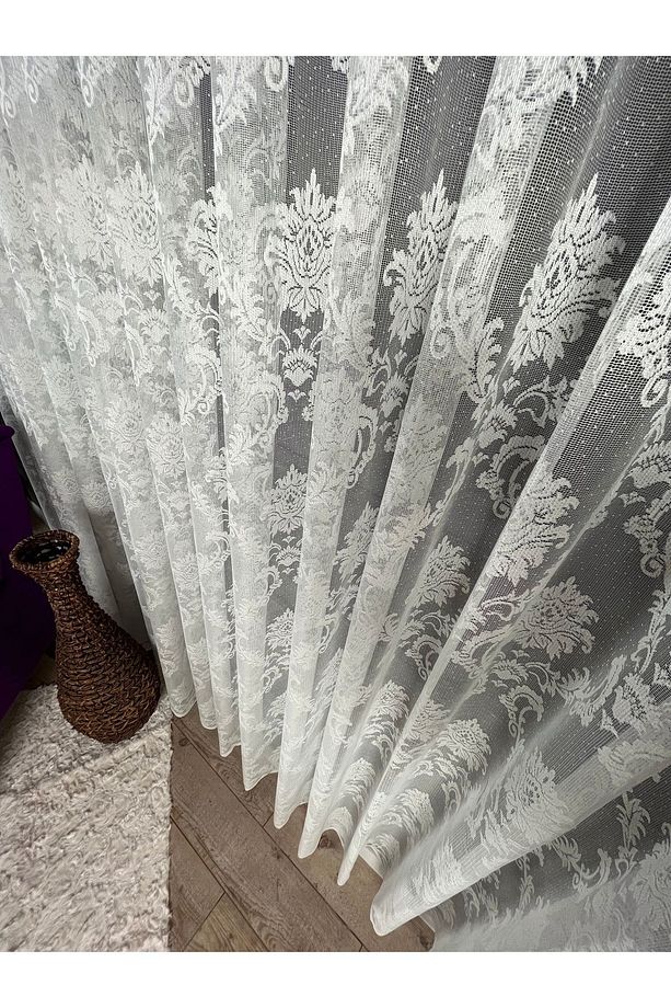 Damask Kullanıma Hazır Ekstraforlu Pilesiz Düz Dikim Tül Perde Tek Kanat - 9