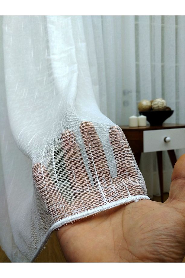 Kullanıma Hazır Sık Pile Şantuk Keten Tül Perde Tek Kanat - 2