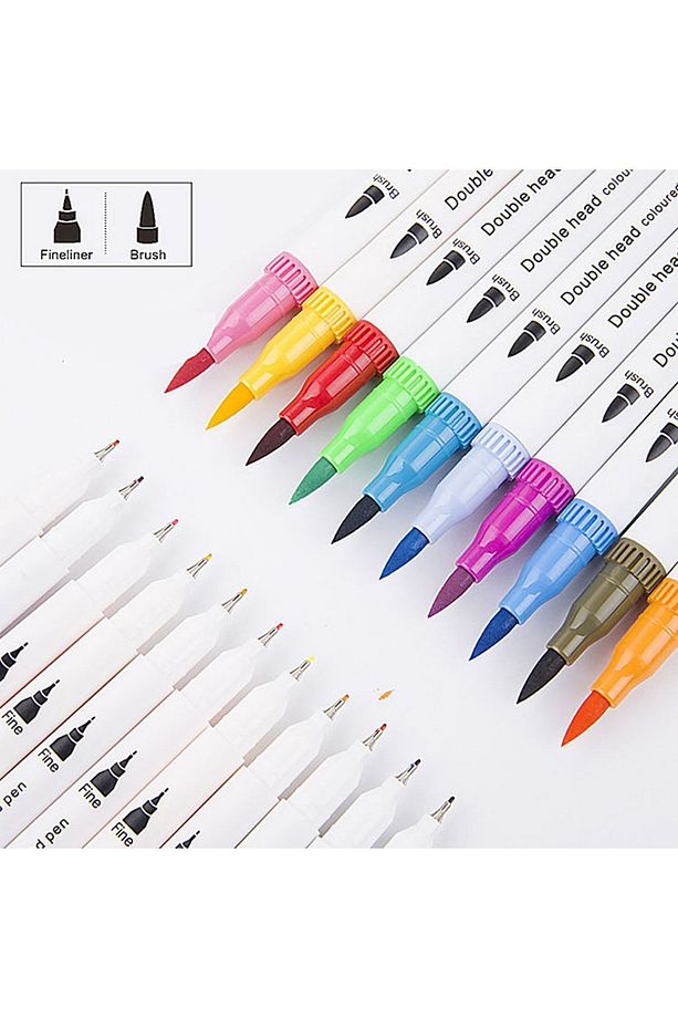 Çift Taraflı Brushpen 48 Adet Marker Kalem Seti Bullet Jurnal Mandala Eskiz Boyama Seti - 8