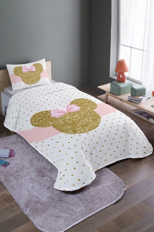 Altın Mickey Desenli Desenli Tek Kişilik Pike Takımı Ve Yatak Örtüsü - 2