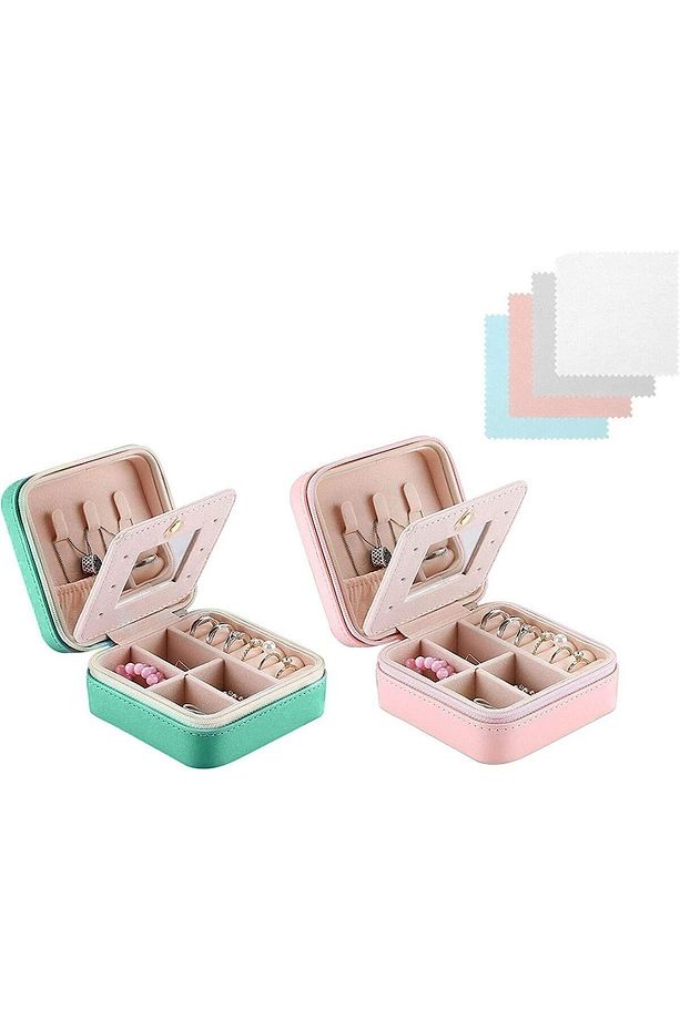 Takı Kutusu, Mücevher Ve Takı Kutusu Aynalı 2'li Paket (PEMBE VE YEŞİL) - 1