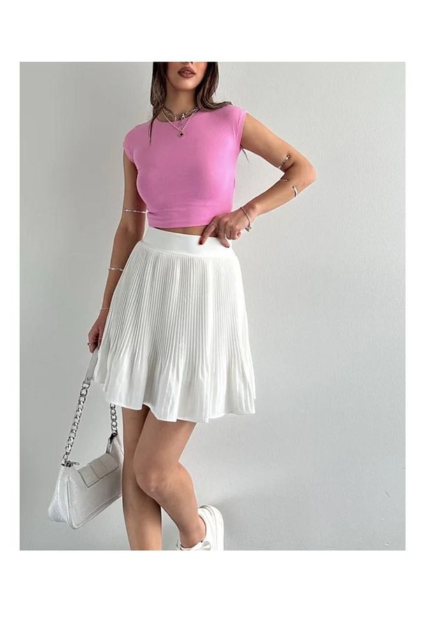 30528 Pamuk ve Modal  Karışımlı Crop Top-Pembe - 1