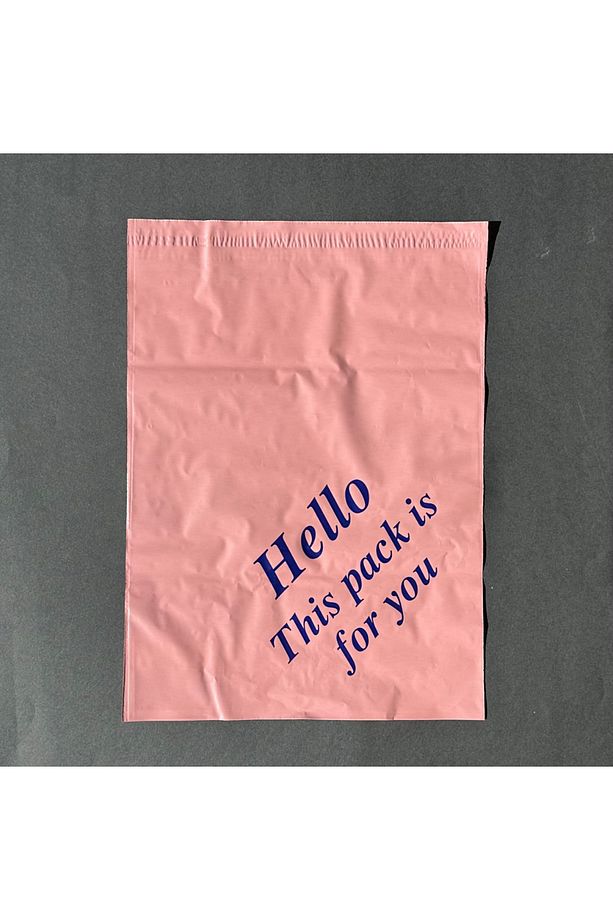 Cepsiz Renkli Kargo Poşeti - 25x30 Cm - Gül - 100 Adet - 'hello This Pack Is For You' Baskılı - 2