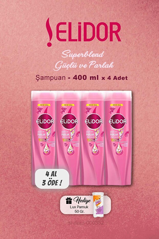 4 AL 3 ÖDE Elidor Şampuan Güçlü ve Parlak 400 ml, Pamuk Hediyeli - 1
