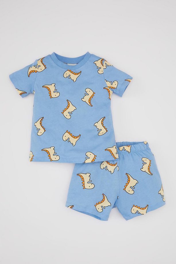 Erkek Bebek Pijama Takımı Dinazor Baskılı Penye Kısa Kollu Üst Şort C1997a524hs - 1