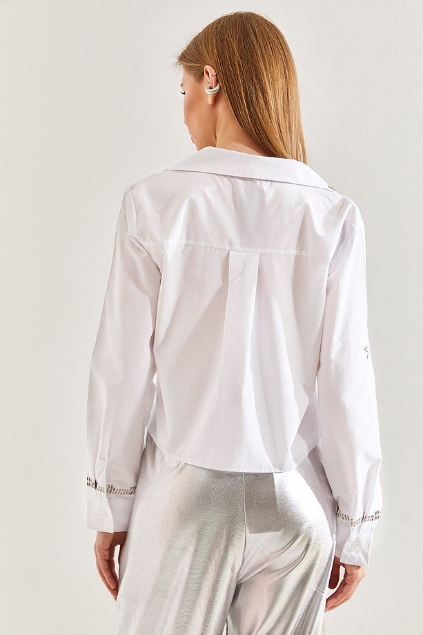 Kadın Taş İşlemeli Poplin Gömlek 60211028 - 6