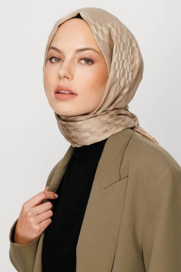 Kum Beji Ipeksi Jakar Qoza Desen Şal %100 Konfor Ütü Istemeyen Kumaş - 4