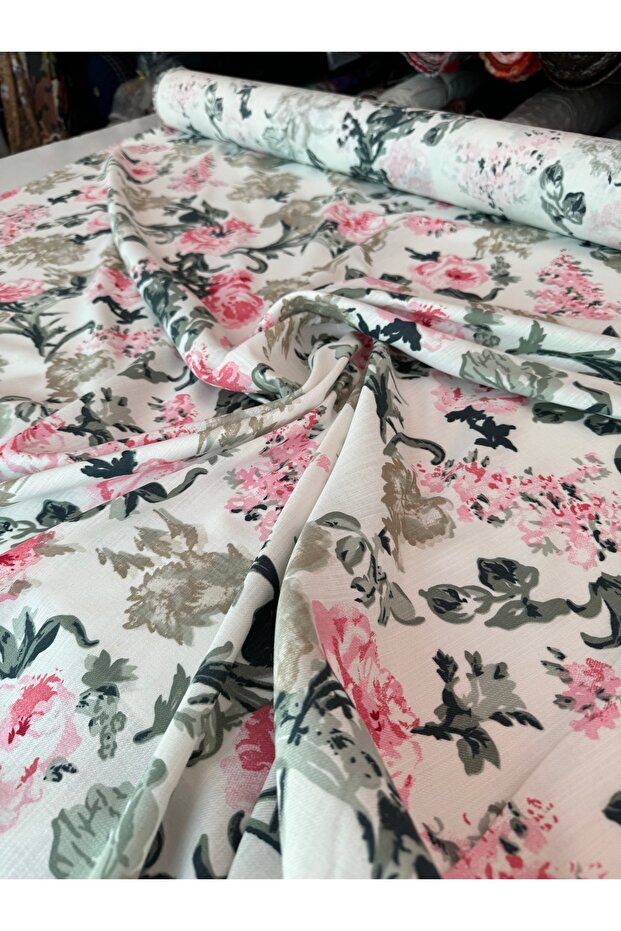 Flam Linen Fabric 100% Cotton Flower Pattern Double Top