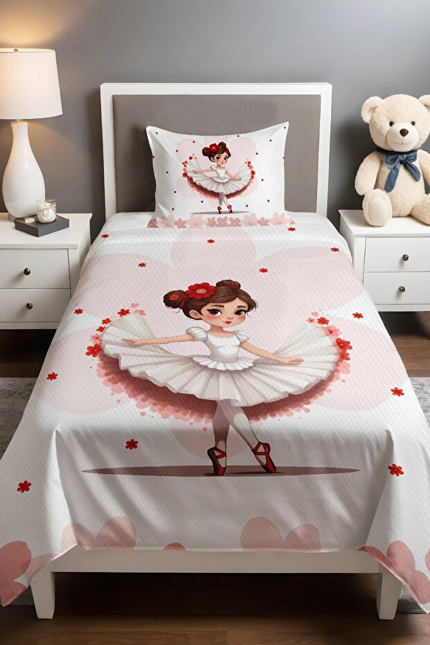 Floral Ballerina Girl Patterned Pique Set (160x230cm)