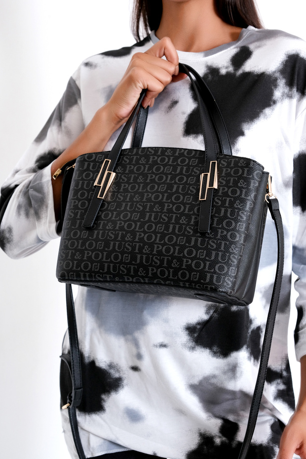 Large Size Black Compartment Women's Shoulder Bag As5013