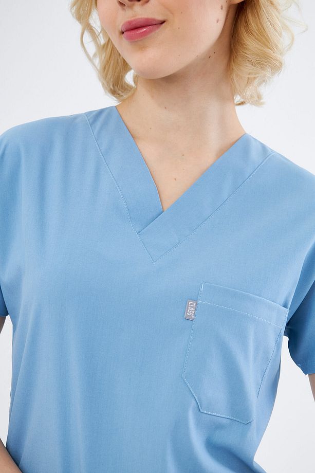 Tek Üst Bebe Mavisi Likralı Hemşire Ve Doktor Forması Üstü Scrubs - 8