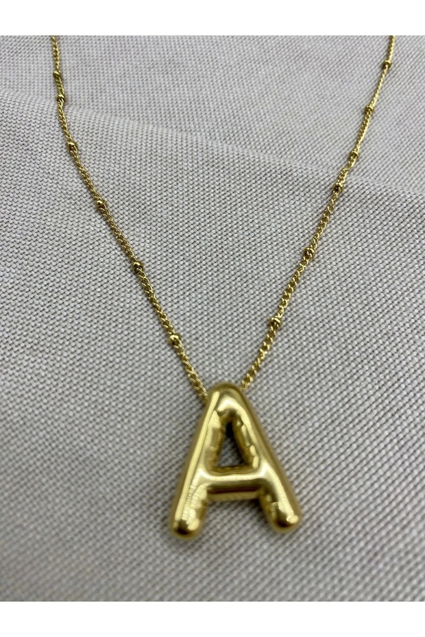A Harfli Gold Çelik Bubble Harf Kolye - 1