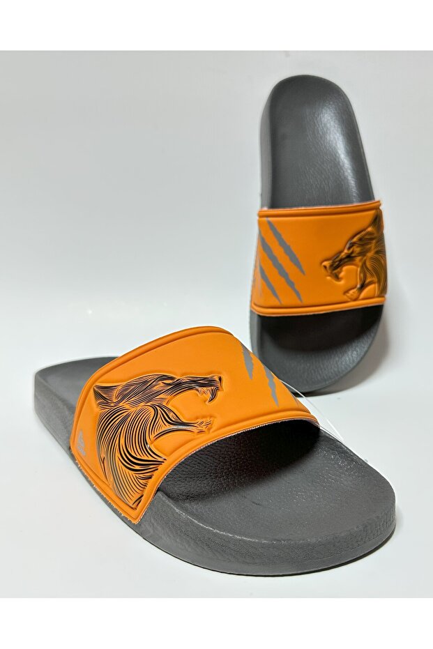 Comfortable and Lightweight Orange Men's Slippers Suitable for Home and Street Use, Size 40-45