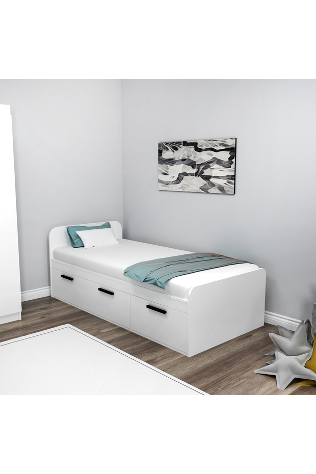 Arnetti Akser Beyaz Karyola – 90x190 Tek Kişilik Yatak Uyumlu, Dolaplı Genç Karyolası