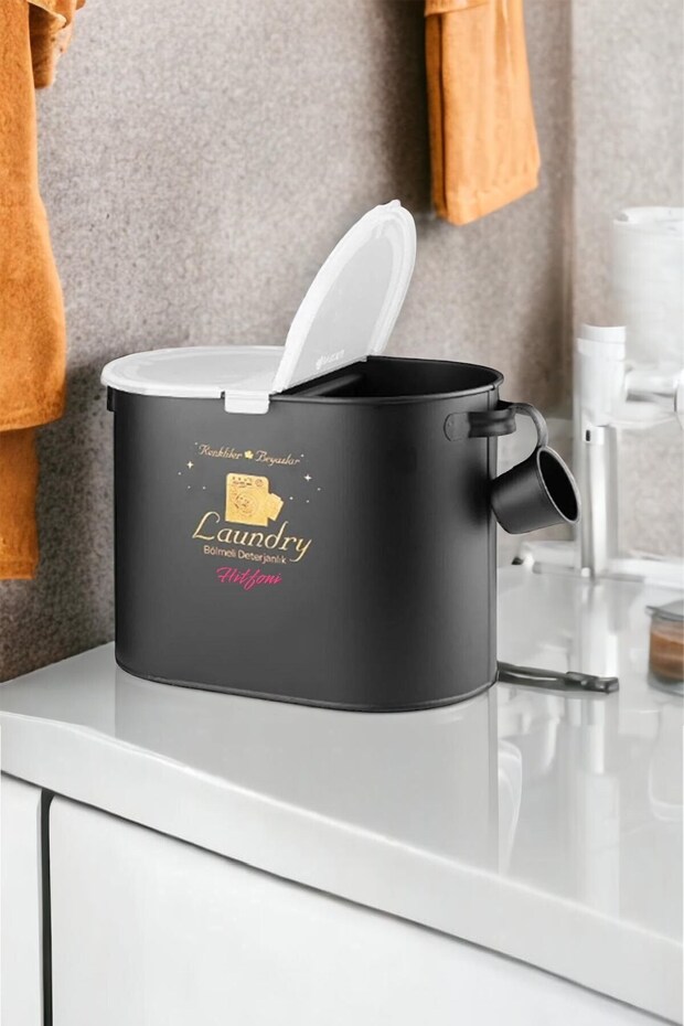 Metal Two Compartment Detergent Box with Plastic Lid and Scale 12 Liter Capacity Lr-009