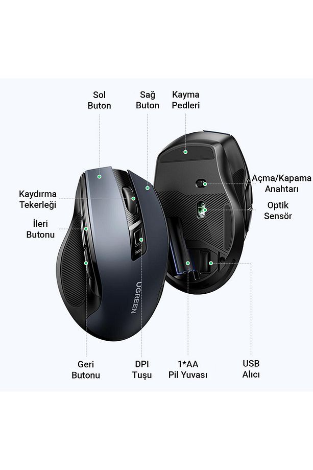 4000dpı Ergonomik Sessiz Kablosuz Optik Mouse - 5