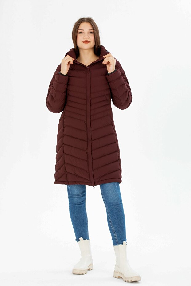 Women's Long Removable Hooded Padded Water Repellent Puffer Jacket 8642