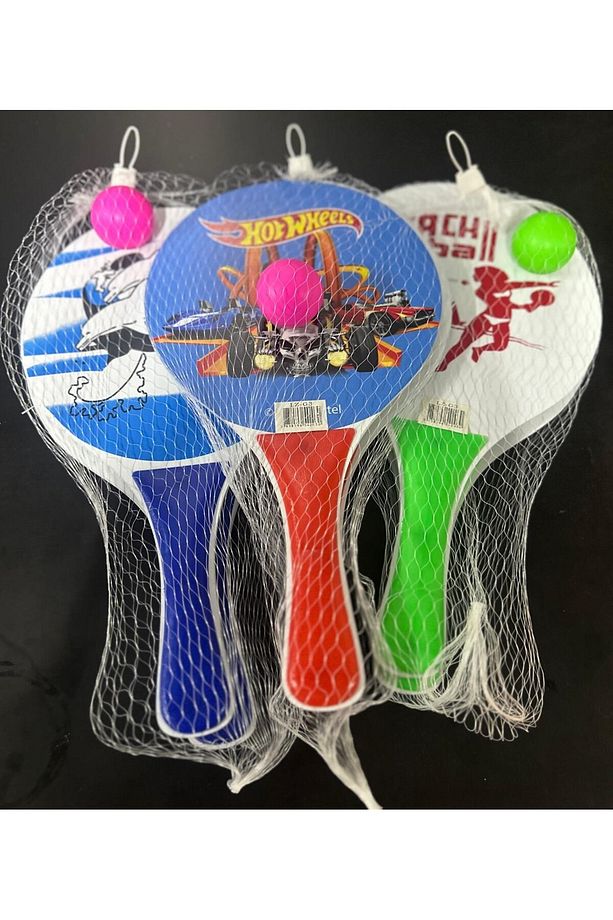 beach ball sahil havuz ahşap plaj tenis raketi ve kaliteli top fileli set (2 RAKET + 1 TOP) - 6