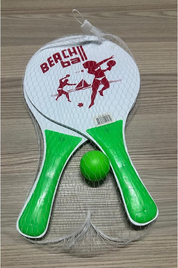 beach ball sahil havuz ahşap plaj tenis raketi ve kaliteli top fileli set (2 RAKET + 1 TOP) - 4
