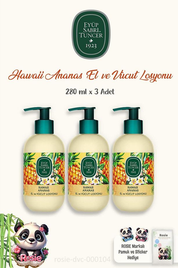 Hawaii Ananas 3 Adet Vücut Losyonu 280 ml ve ROSIE Pamuk 60'lı - 1