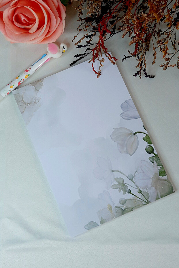 White Floral A5 Notepad / Memopad / Memo Pad / Notebook / Note Paper / Notepad - 2