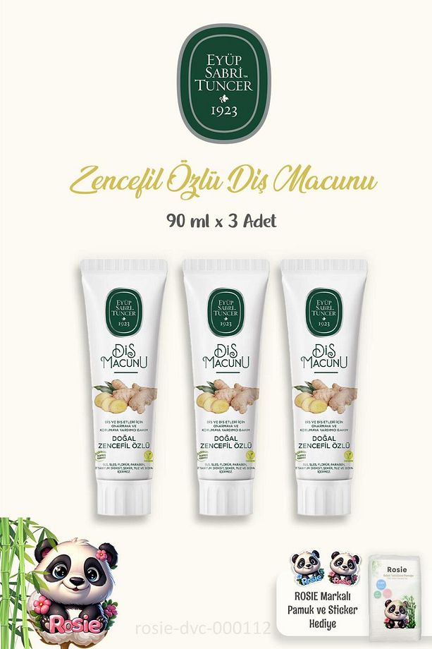 3 Adet Diş Macunu Zencefil Özlü 90 ml ve 60'lı Pamuk ROSIE - 1
