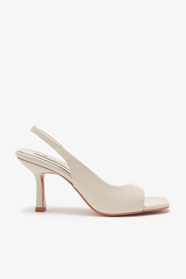 Mishy Beige Genuine Leather Women's Heeled Shoes