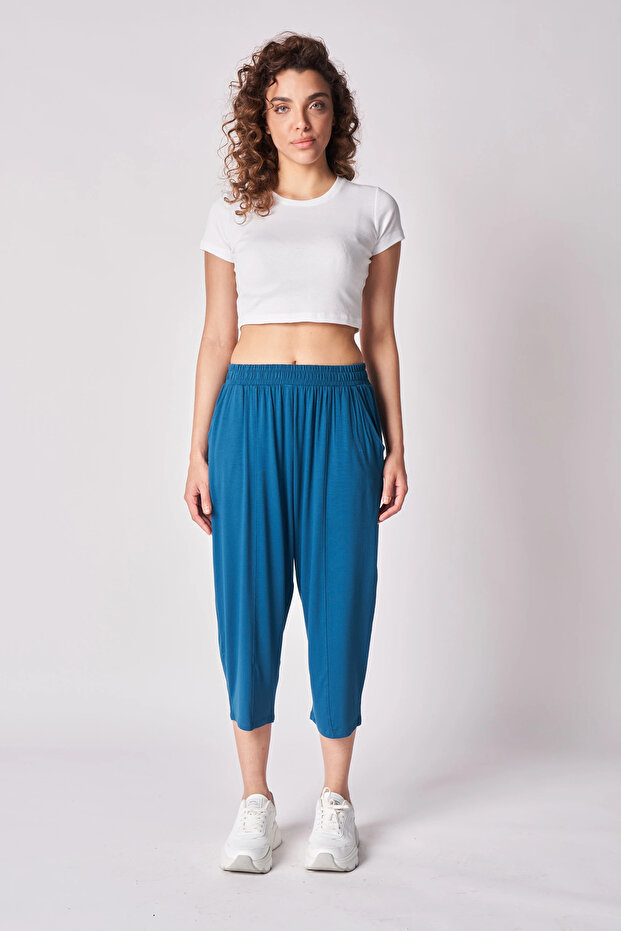 Women's Elastic Waist Stitching Detailed Baggy Trousers