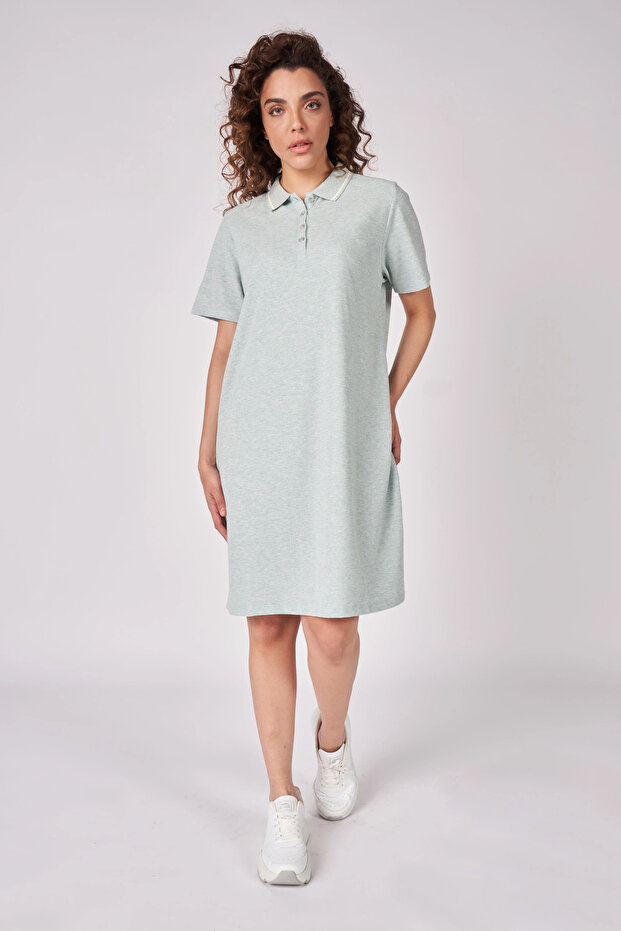 Women's Polo Neck Short Sleeve Regular Fit Basic Dress Green Melange