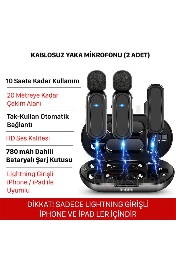 Kablosuz Yaka Mikrofonu 2'li Lightning Girişli Iphone Ile Uyumlu Bataryalı Şarj Kutusu - 2