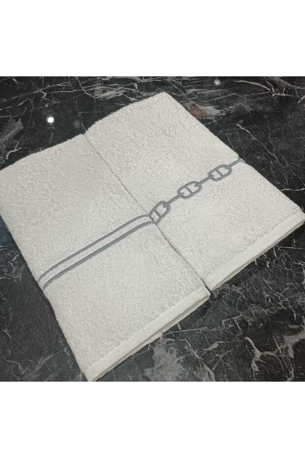 zincir ve sargı nakışlı mutfak havlusu dekoratif pamuklu 2 adet havlu - 8