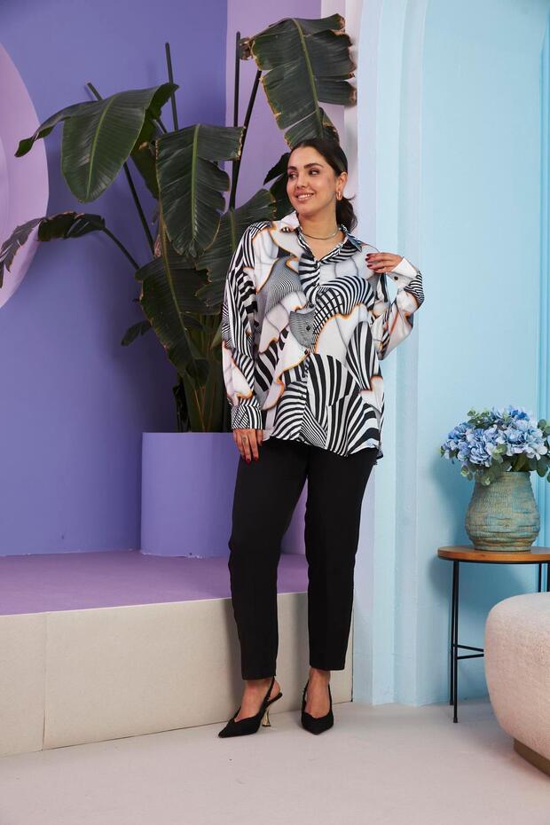 Plus Size Ecru Shirt - Ruffle Pattern - 5