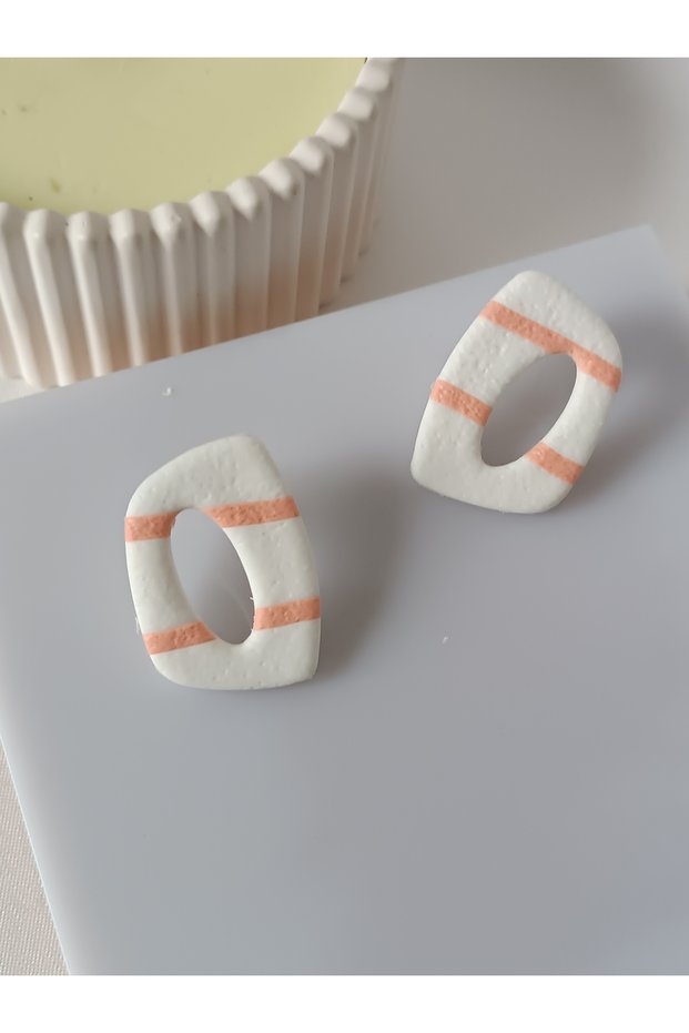 Salmon Soft Colored Basic Fixed Steel Earring Set Polymer Clay Earrings Handmade Design