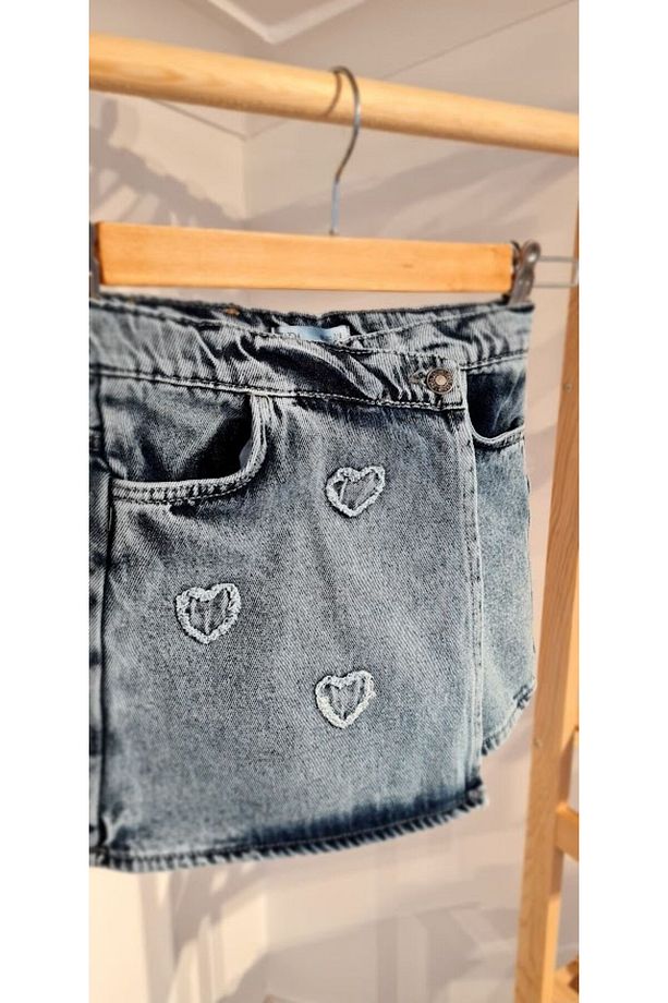 Kalpli Detaylı Yüksek Bel Kot Şort Etek - Yazlık Jean Mini Etek - 3