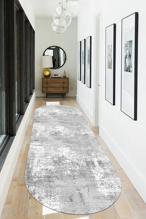 Washable Printed Oval Runner - Non-Slip Base Kitchen and Hallway Carpet