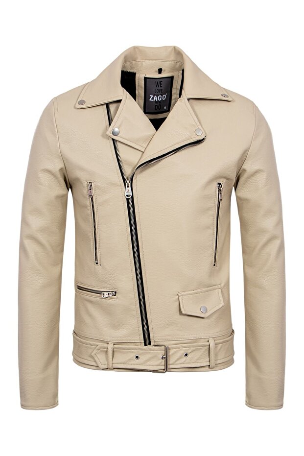 سترة جلدية شمالية بسحاب متقاطع - 1