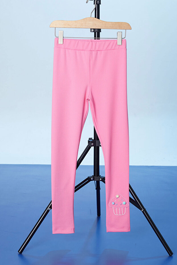 Pink Cupcake Embroidered Ribbed Girl's Tights 18280