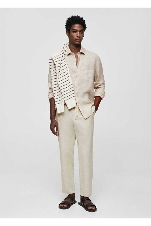 %100 keten regular kesim gömlek - 2