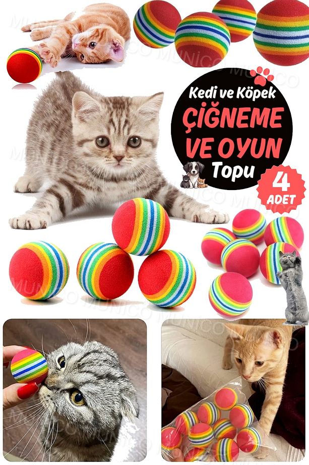 4 Adet Yavru Top Gökkuşağı Renkleri Hiçbir Koku Katı Kabarık Kapalı Aktivite Isırmaya Dayanıklı Oyun - 8