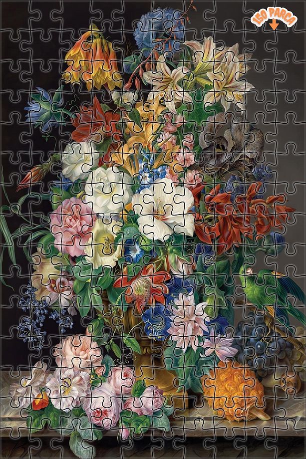 vazoda renkli çiçekler Dekoratif Çift Katlı Çerçeveli Asılabilir Ahşap Puzzle 1000 PARÇA 50X70 - 5