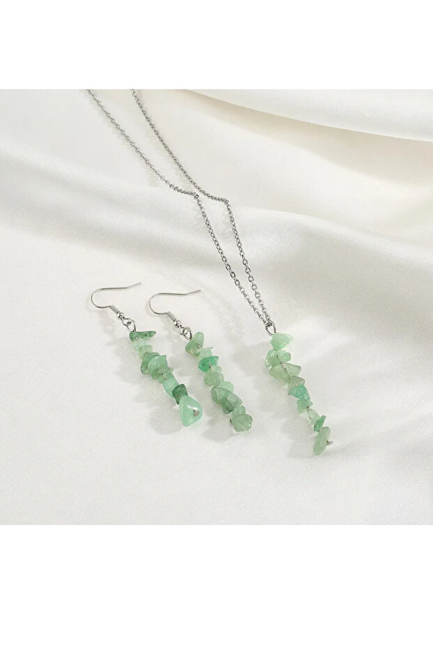 Aventurine Natural Stone Necklace and Earring Set