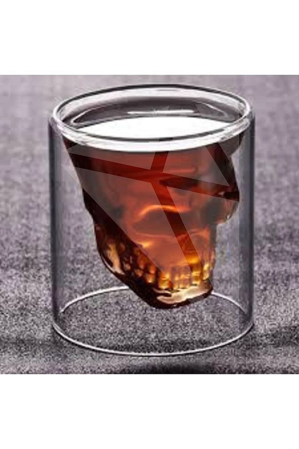 Çift Cidarlı Cam Kuru Kafa Tasarımlı Şeffaf Cam Bardak Hediyelik - 3