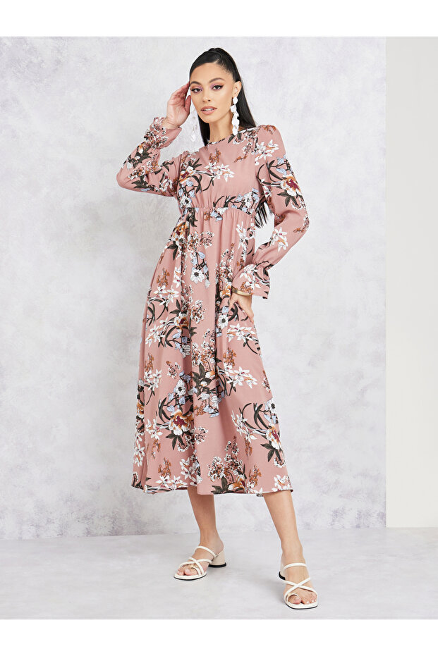 Floral Print A-Line Midi Dress